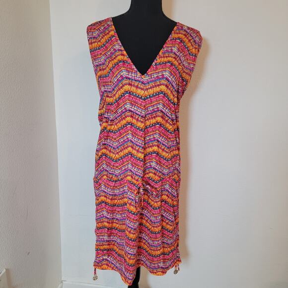 Luli Fama V-Neck Racerback Swim Cover-Up Dress Multi Color Pattern Cinch Resort - Picture 2 of 14